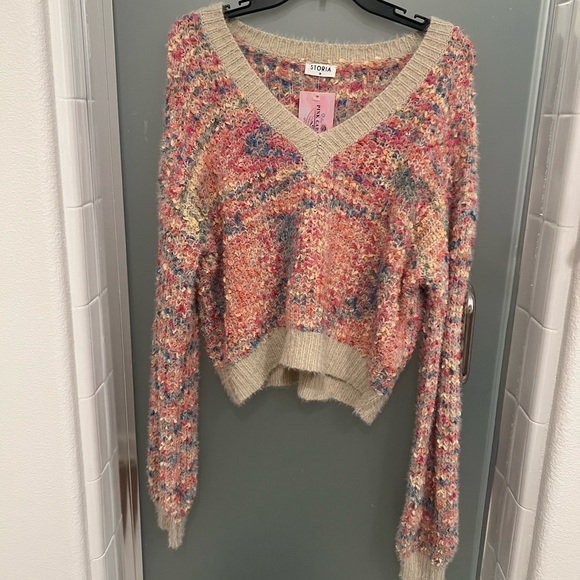NEW confetti rainbow beige cozy sweater - Picture 4 of 8